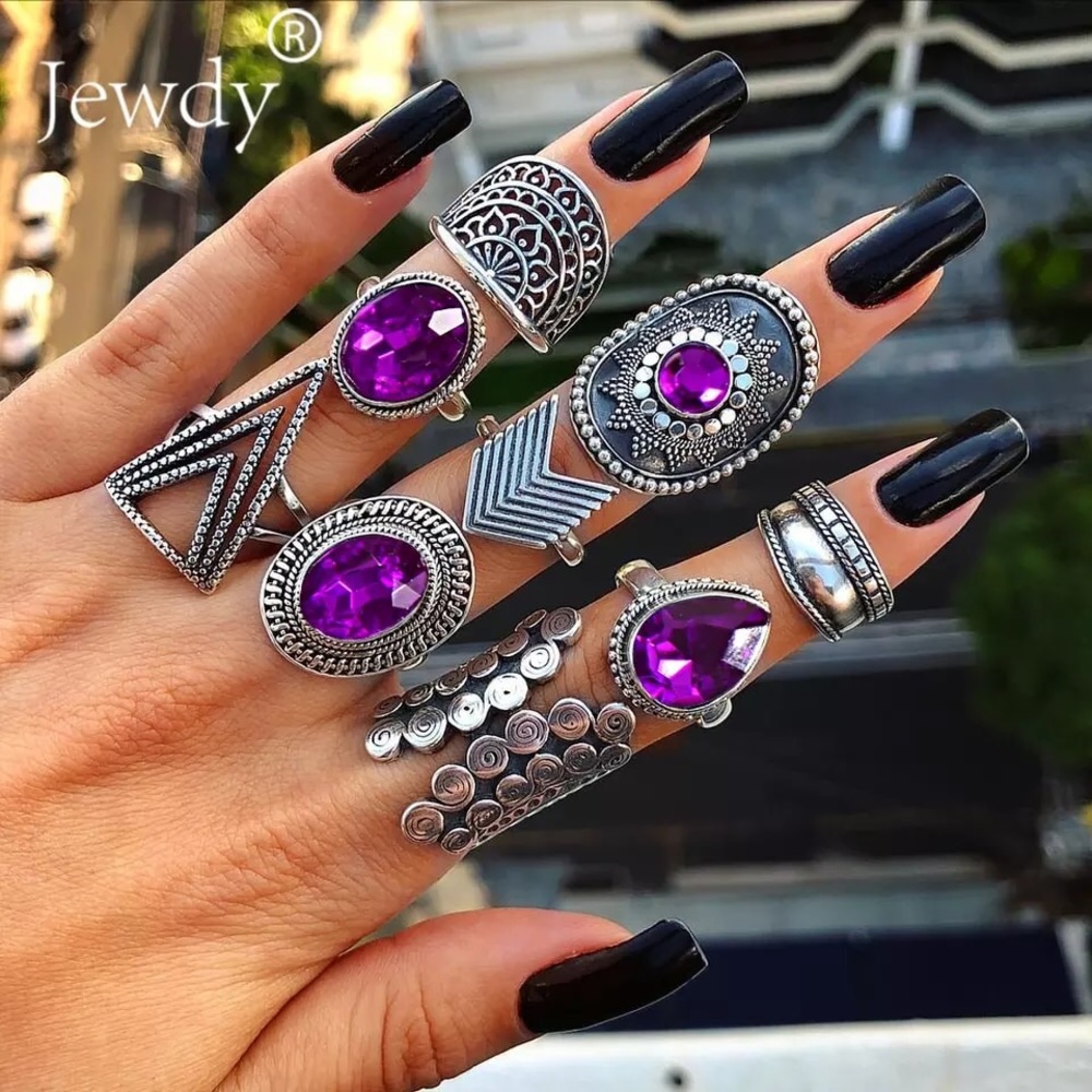 Beautiful purple stone ring set/ Bohemian Hippy